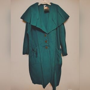 LOTUS TRADERS NWT Green Long Coat with Large Collar Size OSFM